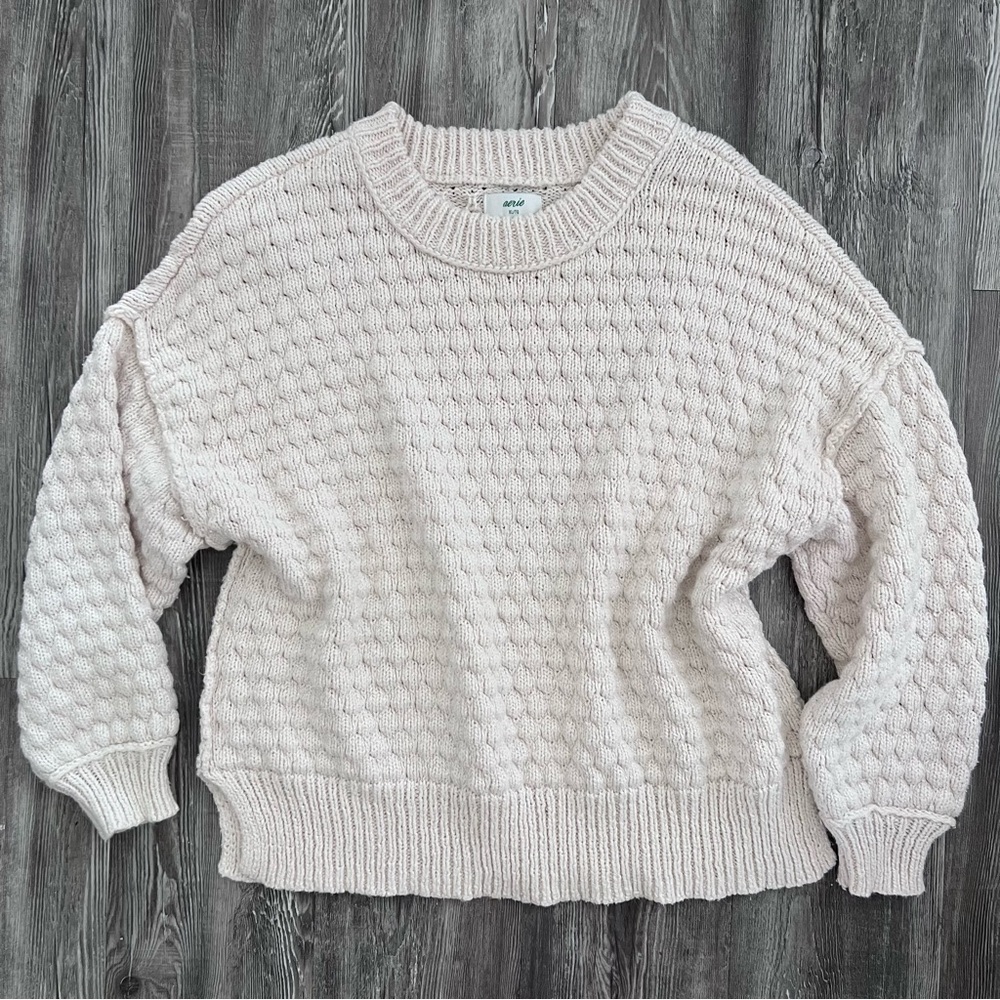 Aerie White Knit Crewneck Sweater